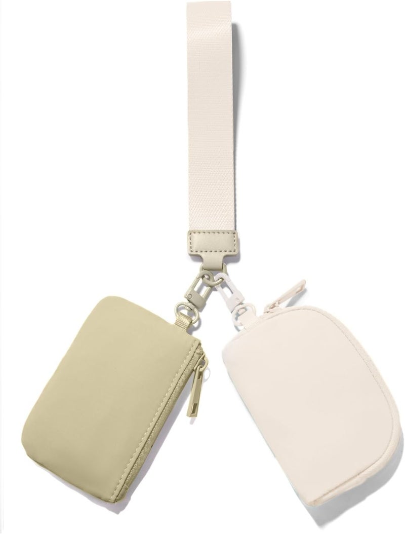 Viverte Mini Zip Around Keychain Wristlet Wallets Small Portable Dual Pounch Wristlet Detachable Coin Purse Pocket Gifts for Women Travel Sports Outdoors(Khaki+Cream White) - Image 1
